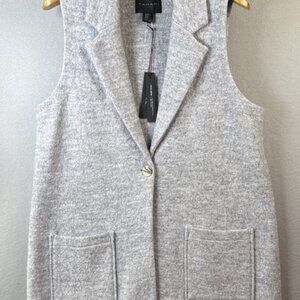 NWT Tahari Vest Women XL Preppy Boiled Wool Blend Heather Gray Collared Cardigan